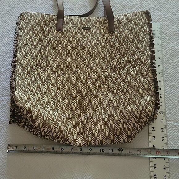 Sun & Sand Beach Tote Woven Straw weaved Ivory Brown Large bohemian neutral - Picture 2 of 10